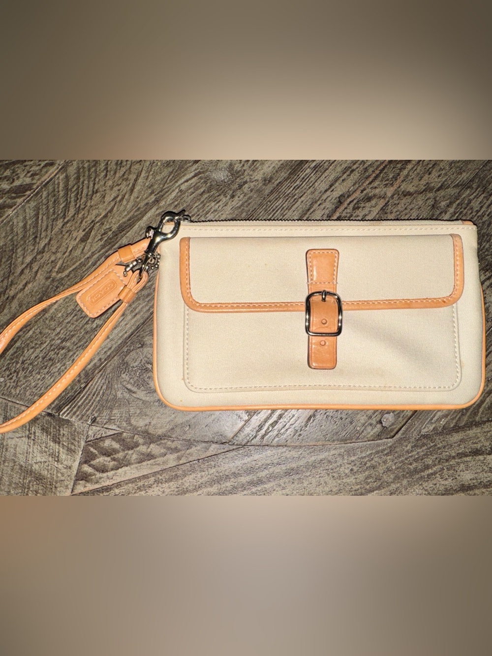 Coach Convertible Wristlet Wallet in Cream with Tan Trim